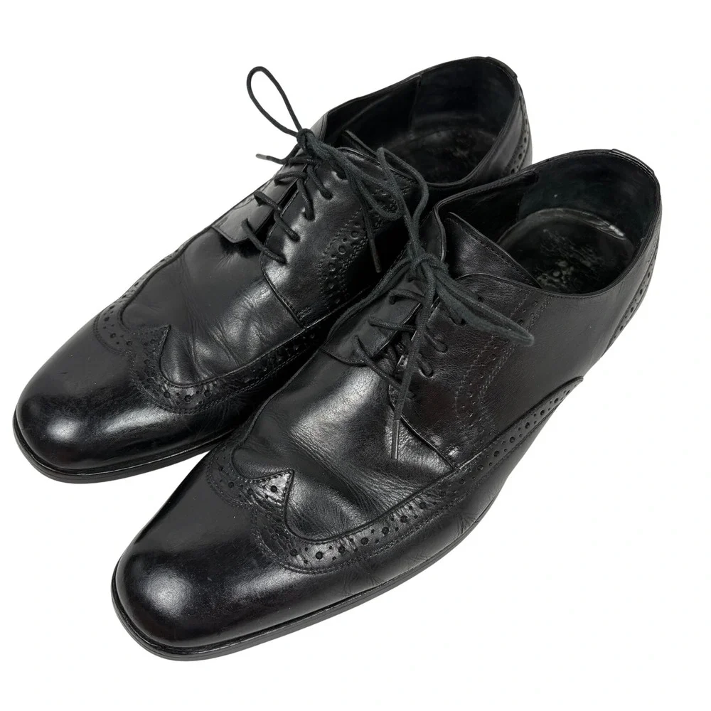 Hugo Boss Leather Wingtip Oxford Brogues Size 9 Black Dress Shoes Formal‎ Luxury